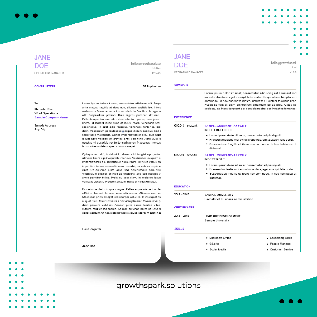 ATS-Friendly Resume and Cover Letter Template, designed to pass Applicant Tracking Systems, featuring a clean, professional layout, customizable in Microsoft Word, and paired with a matching cover letter for a cohesive, polished job application.